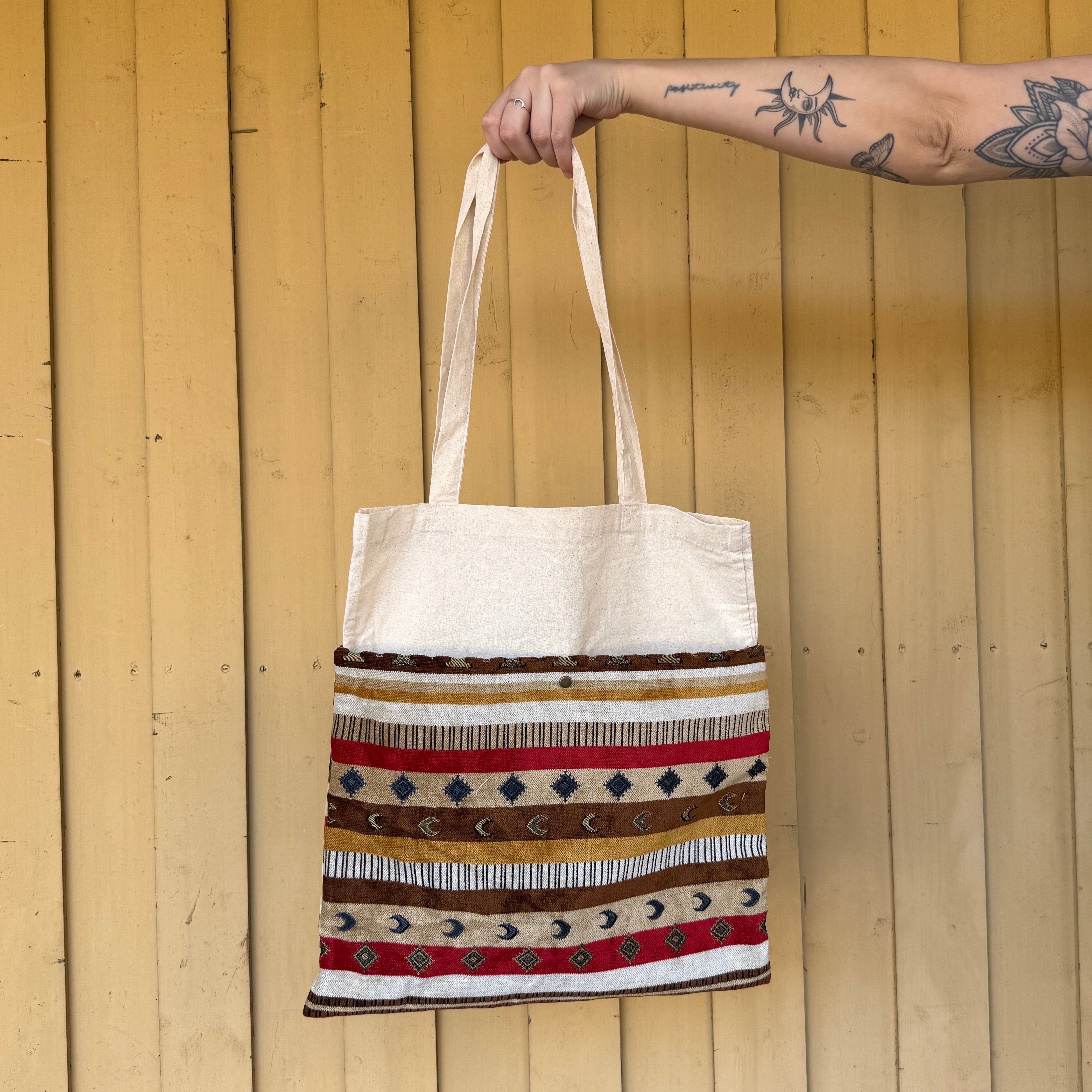 Tragetasche Jutebeutel mit Seitentaschen (Boho-Muster)