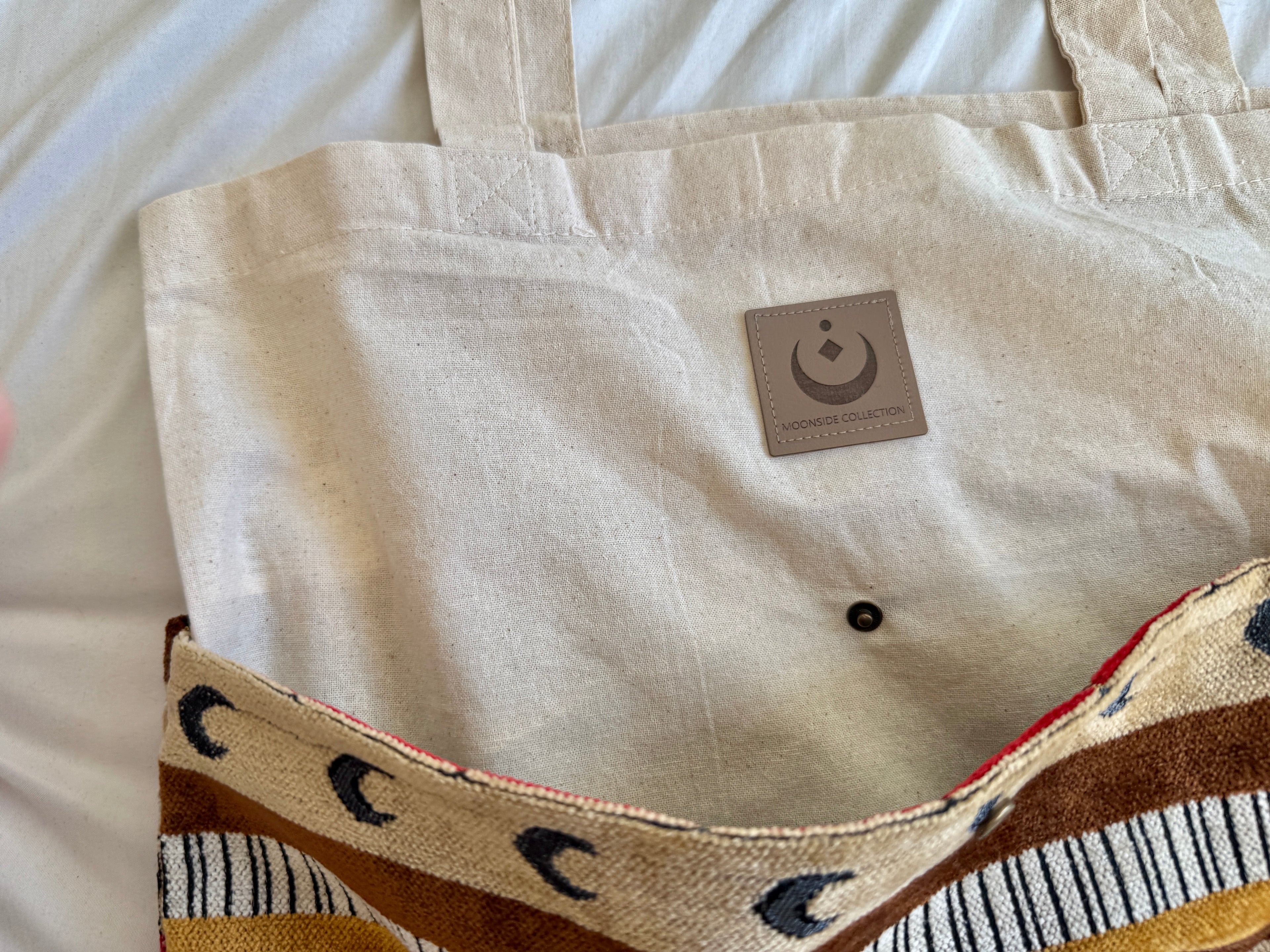 Tragetasche Jutebeutel mit Seitentaschen (Boho-Muster)