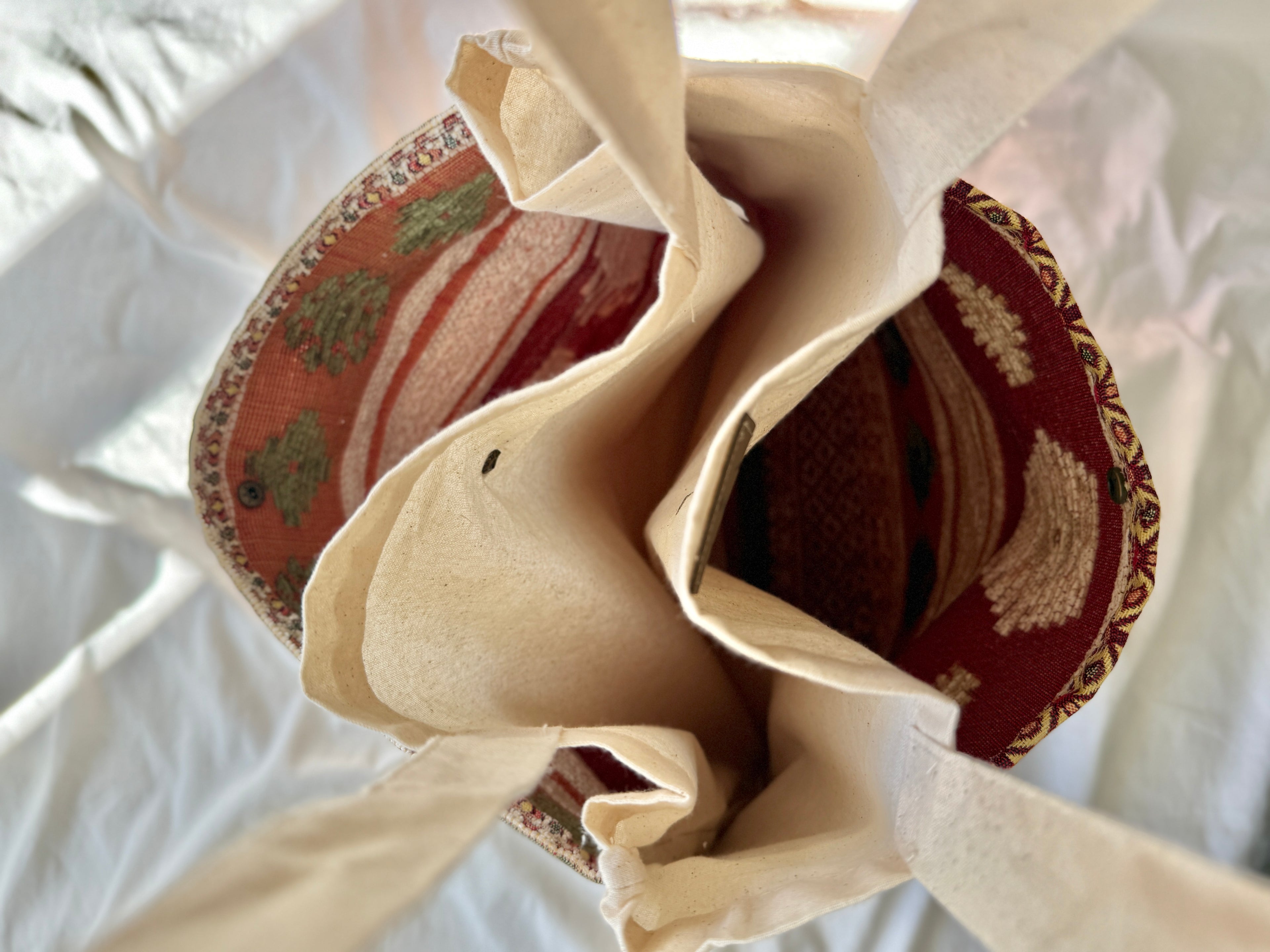 Tragetasche Jutebeutel mit Seitentaschen Boho