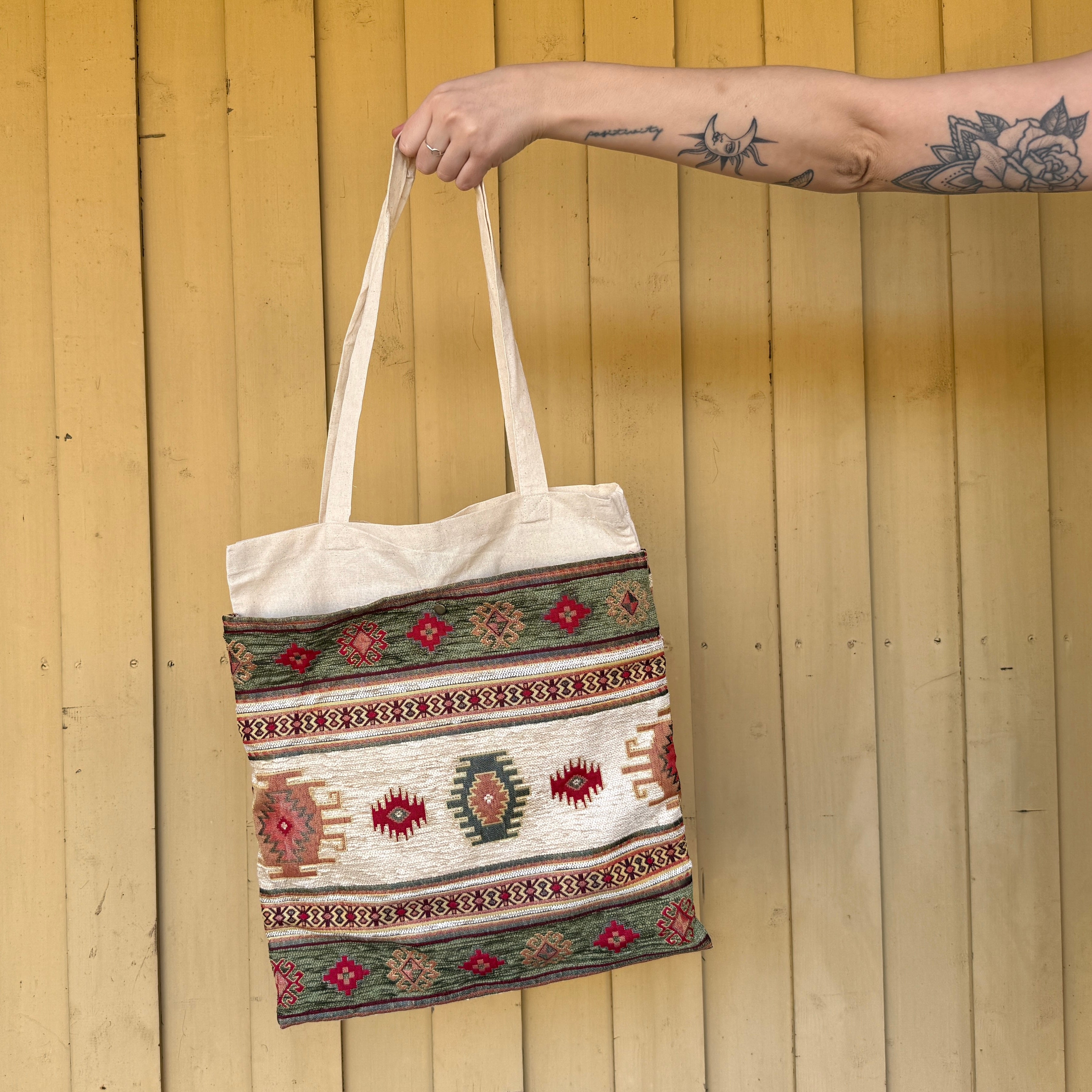 Tragetasche Jutebeutel mit Seitentaschen Boho