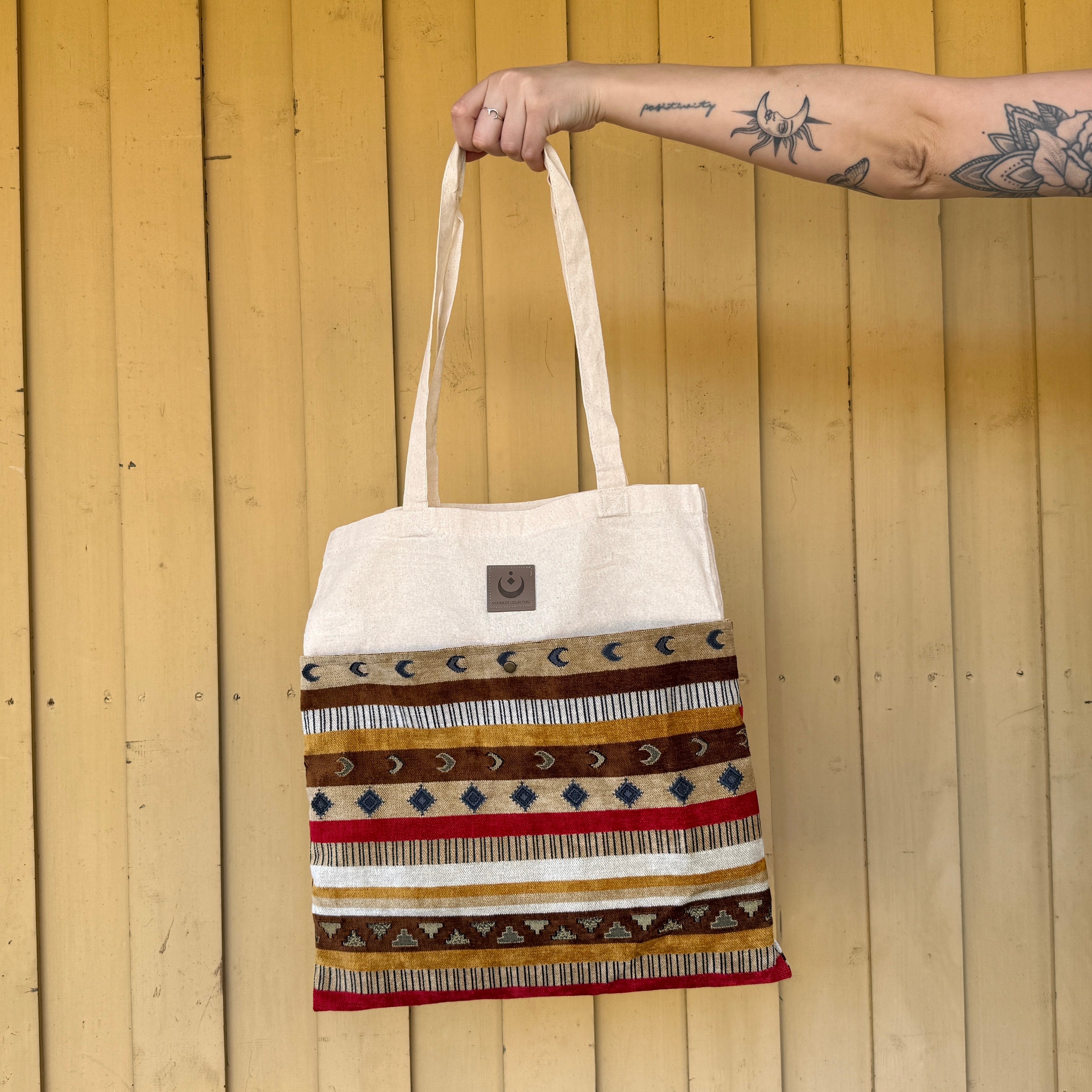 Tragetasche Jutebeutel mit Seitentaschen (Boho-Muster)