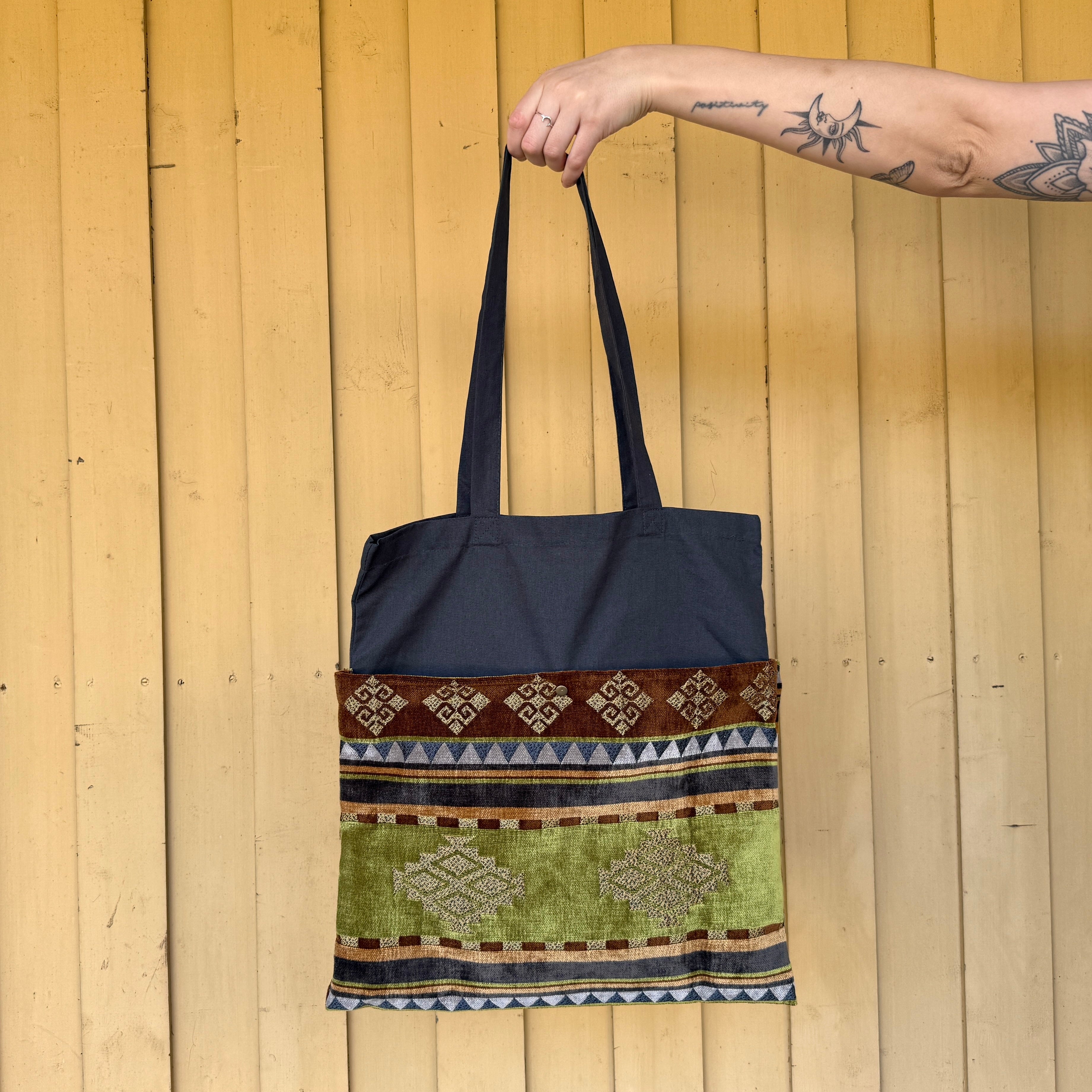 Tragetasche Jutebeutel mit Seitentaschen Boho