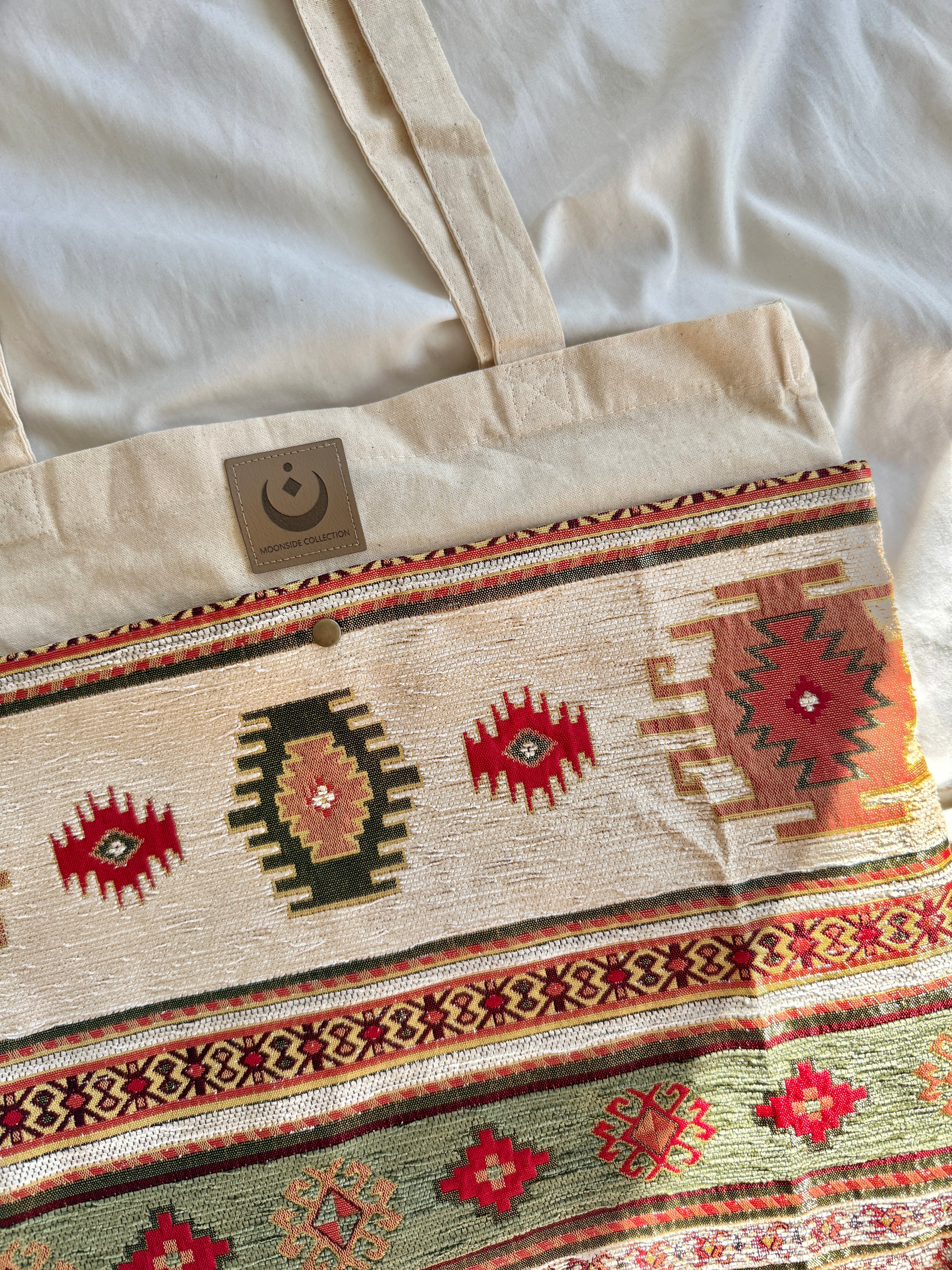 Tragetasche Jutebeutel mit Seitentaschen Boho