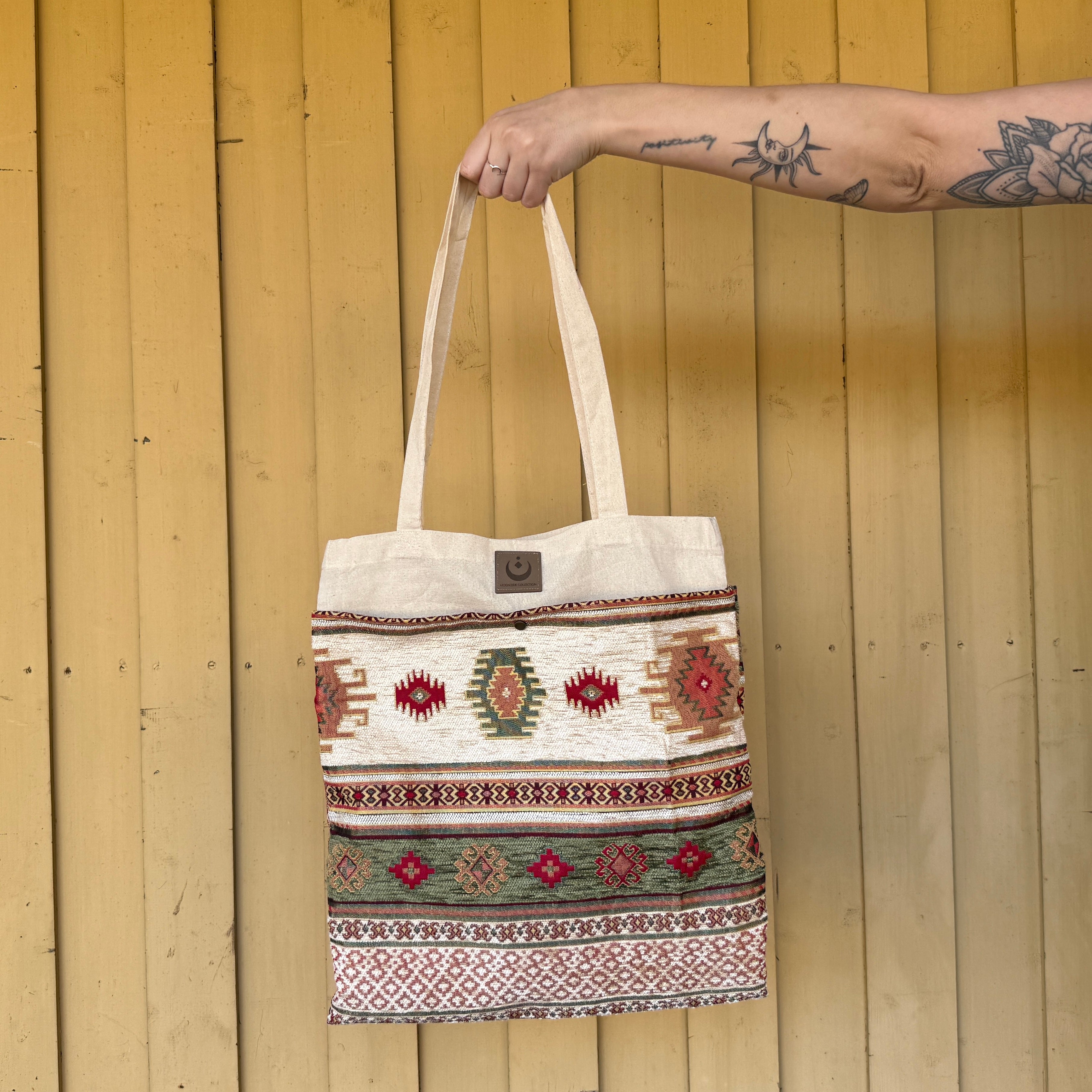 Tragetasche Jutebeutel mit Seitentaschen Boho