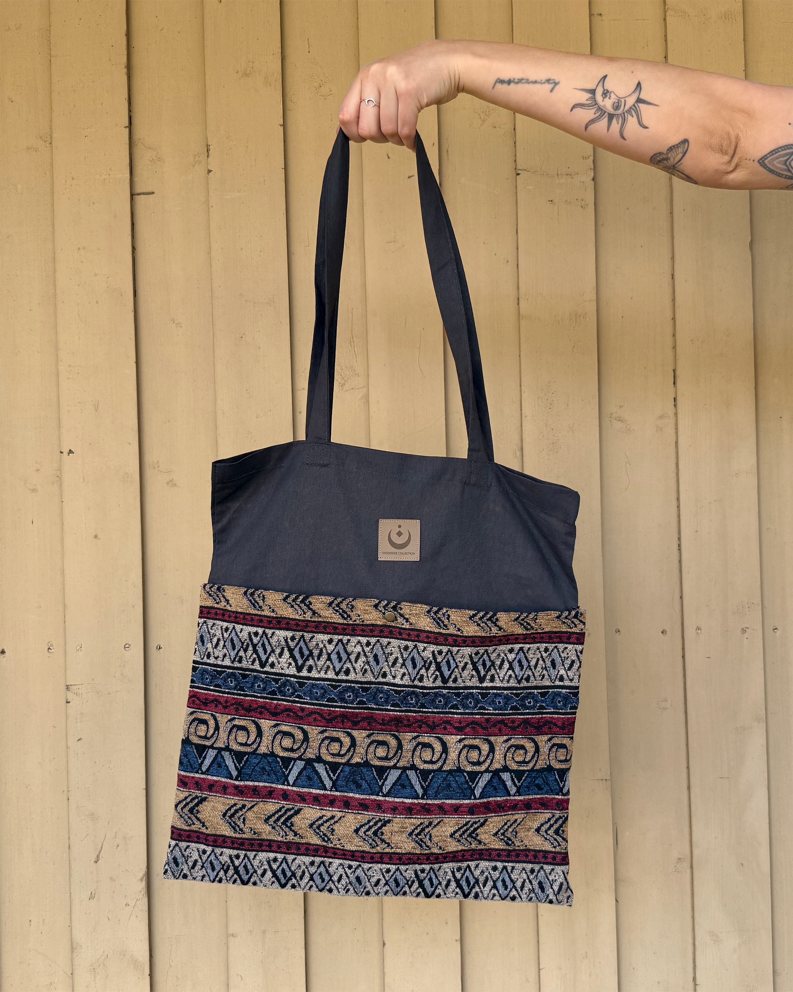 Tragetasche Jutebeutel mit Seitentaschen Boho