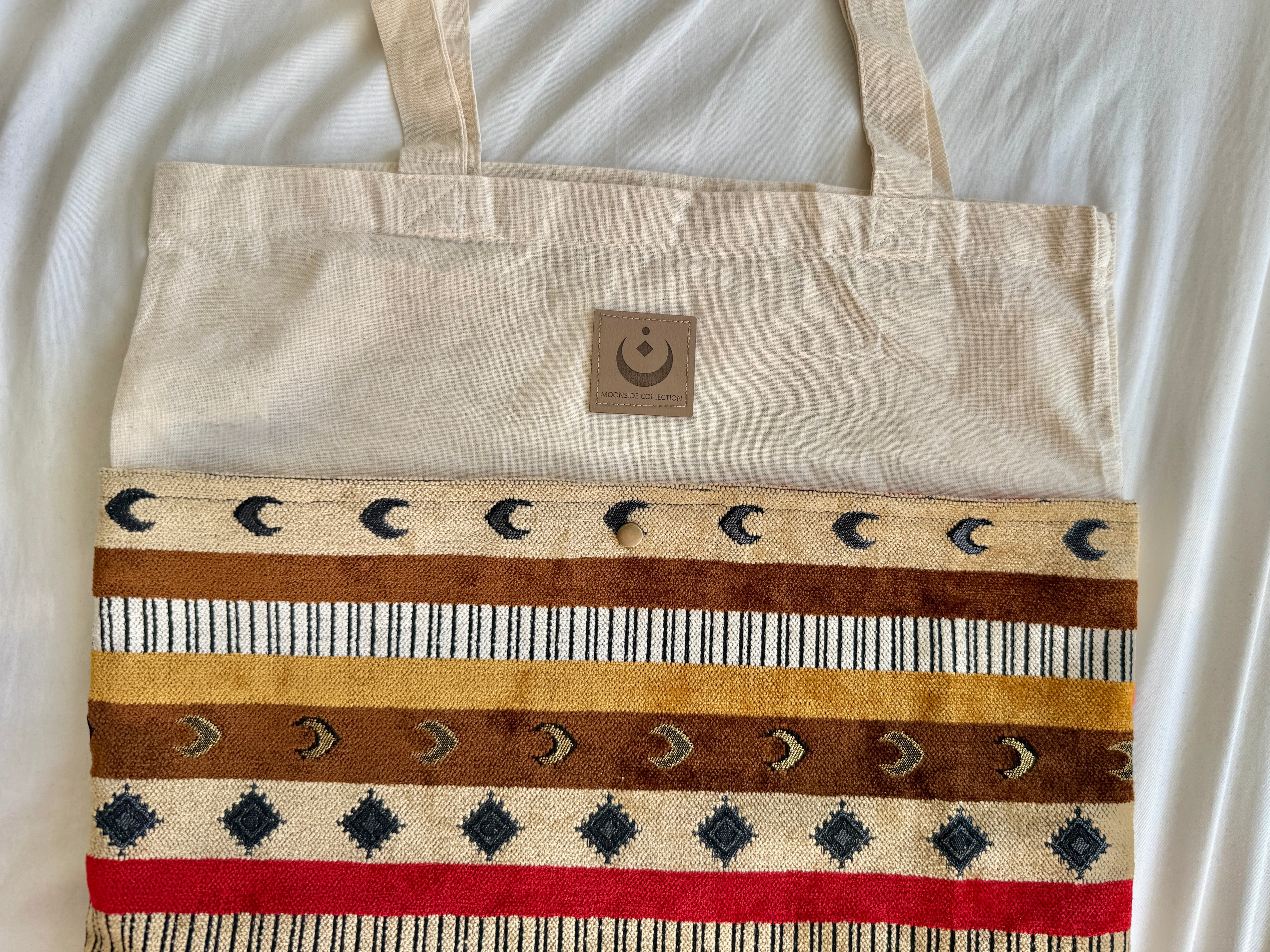 Tragetasche Jutebeutel mit Seitentaschen (Boho-Muster)