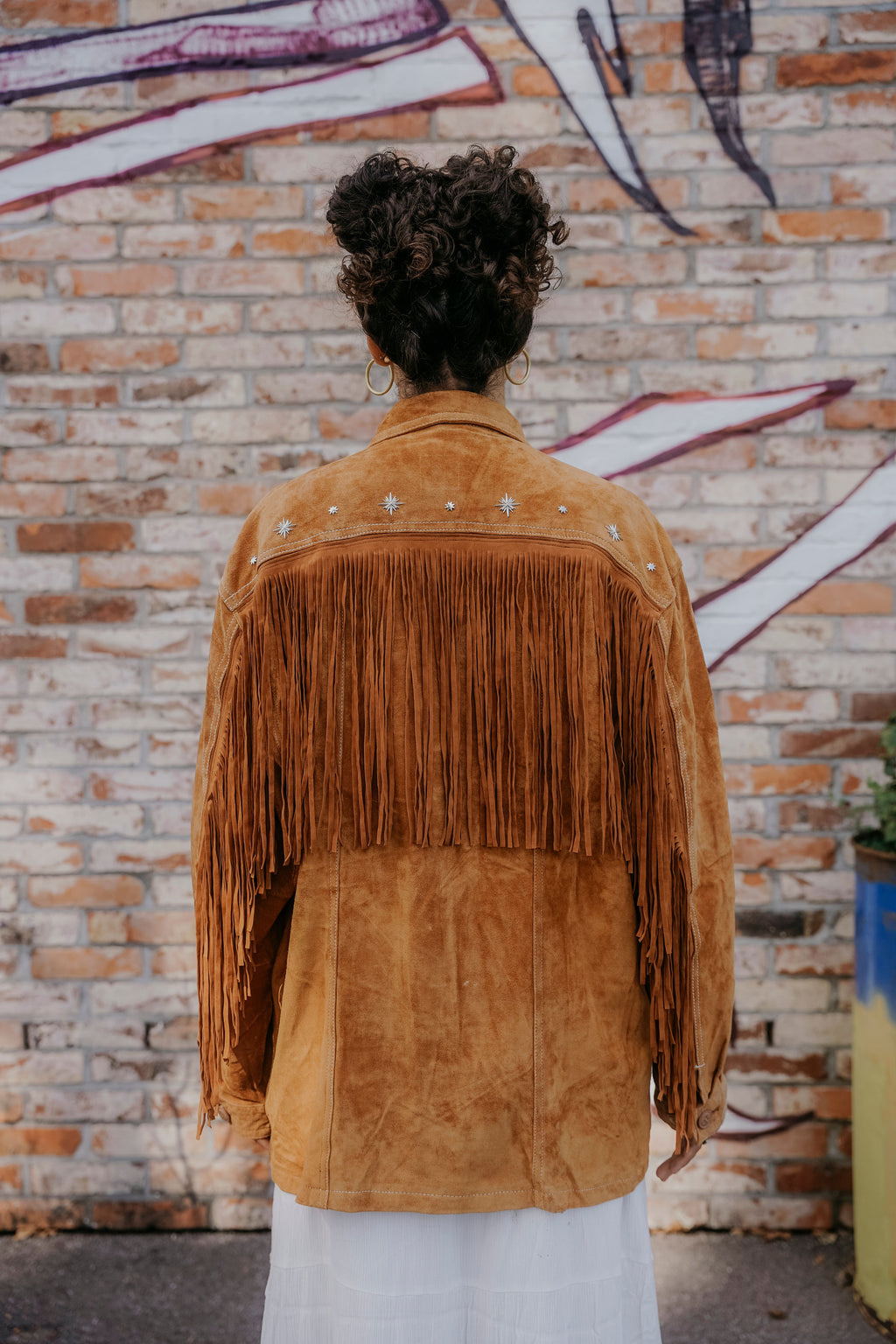 Vintage Wildlederjacke mit Fransen und Stern-Nieten in Silber