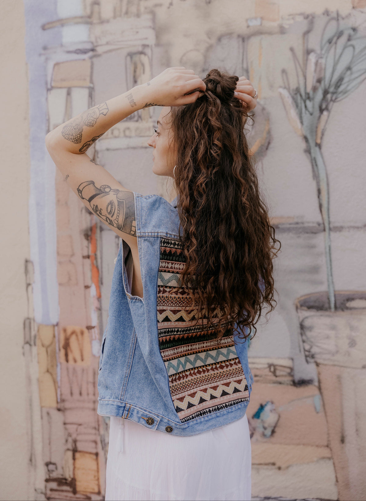 Boho Jeansweste mit Bohomuster 