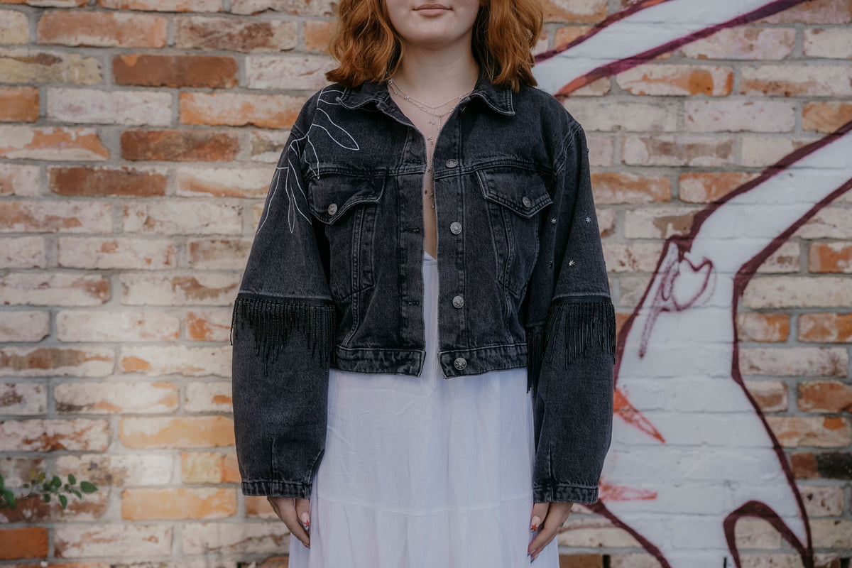 Handbemalte Vintage Jeansjacke in Bohostyle